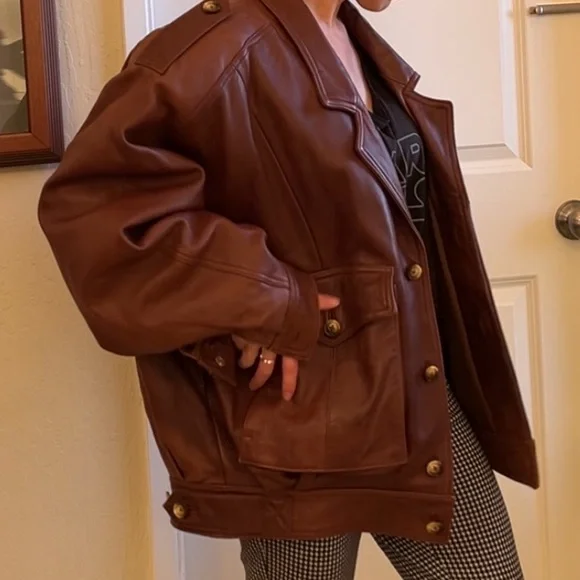 Super soft vintage leather brown men’s bomber jacket Anne Beretta L